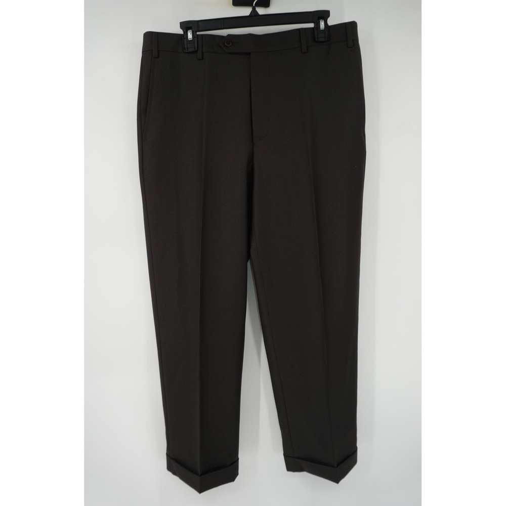 Zanella Pants Brown Todd Wool Dress Slacks Flat Front Made‎ Italy Men's 36x28